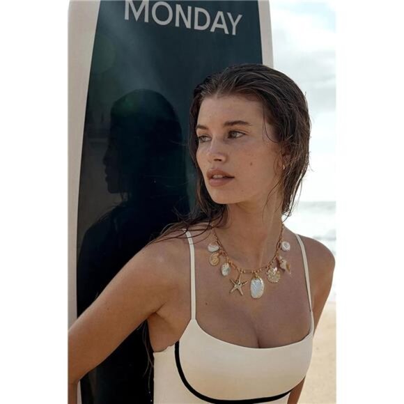 Gold Seashell Necklace | Conch & Starfish Pendant, Ocean-Inspired Jewelry. - Picture 2 of 5